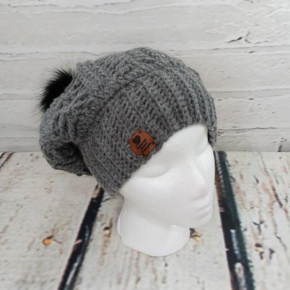 Duncan Street Designs Cedarwood Hand Crocheted Slouchy Hat with Pom Pom